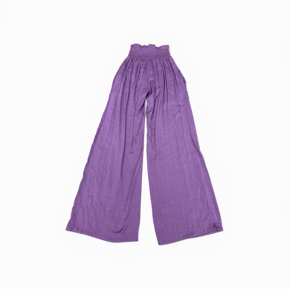 Wide Leg Smocked Waist Pants in Purple